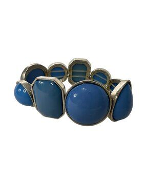 Chunky Silver-Tone Stretch Bracelet Blue Resin Cabochon Stones Statement
